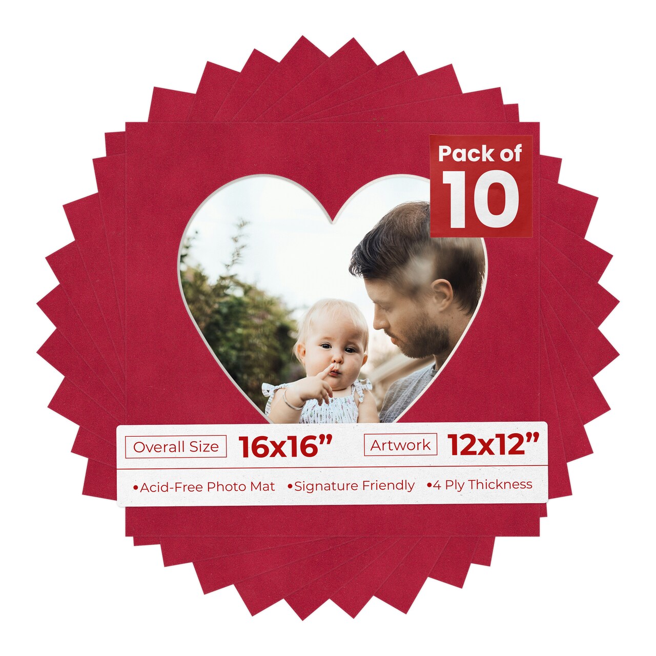 Red Suede Mat Board for 16x16 Frames - Heart Opening for 12x12 Photos